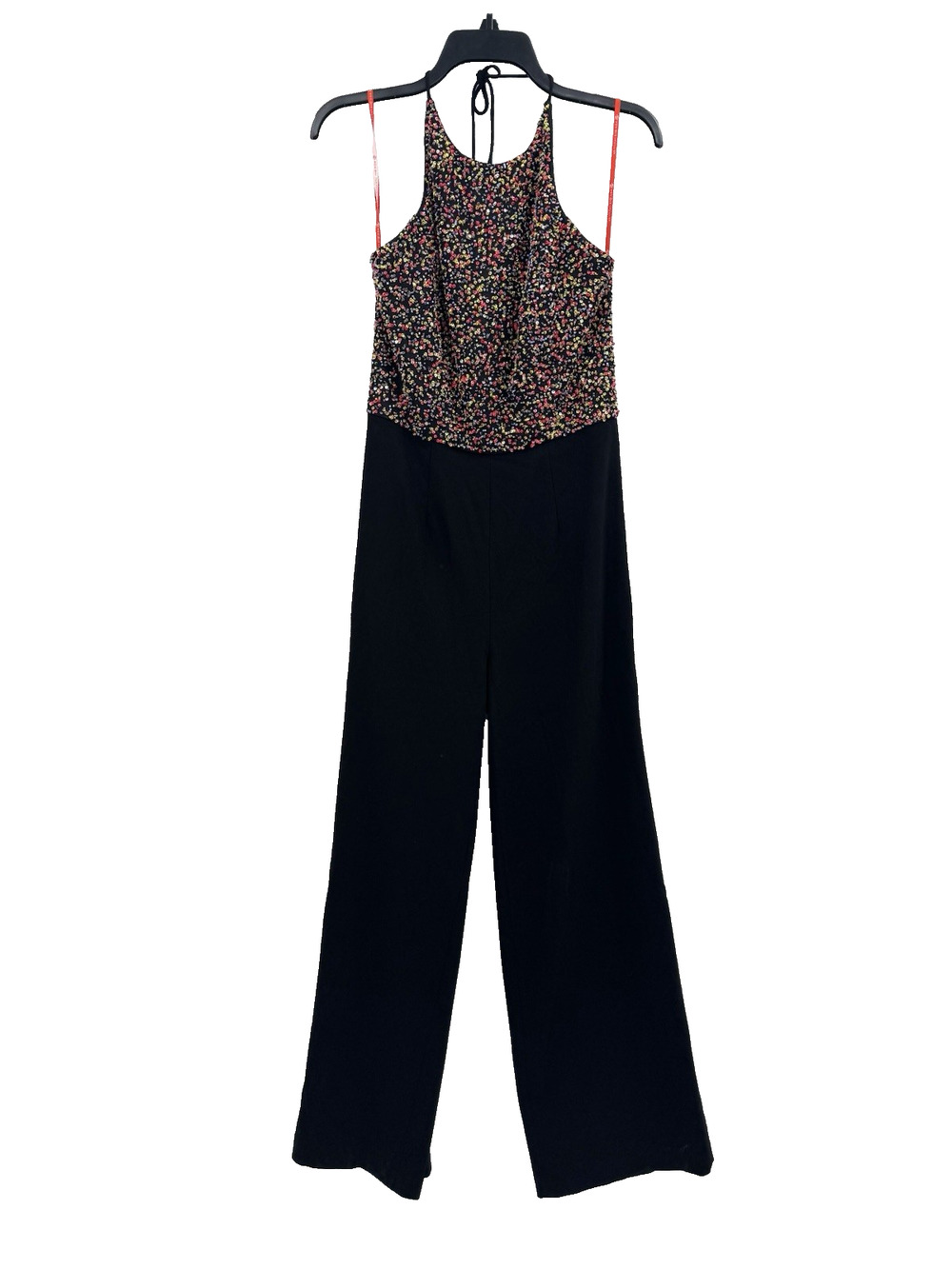 Monique Lhuillier Size 8 Rainbow Beads and Sequins Halter Jumpsuit Pantsuit